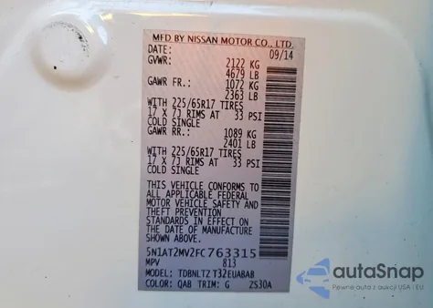 2015 Nissan Rogue S из США, поврежденный, VIN 5N1AT2MV2FC763315